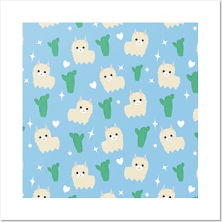 Pastel llama cactus pattern Posters and Art